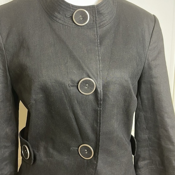 Boutique Essentials Women’s Black Linen High Collar Blazer Jacket Top Size 8 - Picture 6 of 12
